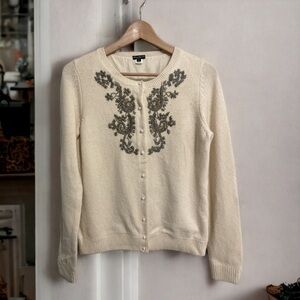 Vintage EDDIE BAUER Button Front Wool Blend Cardigan Women’s M Cream Beaded